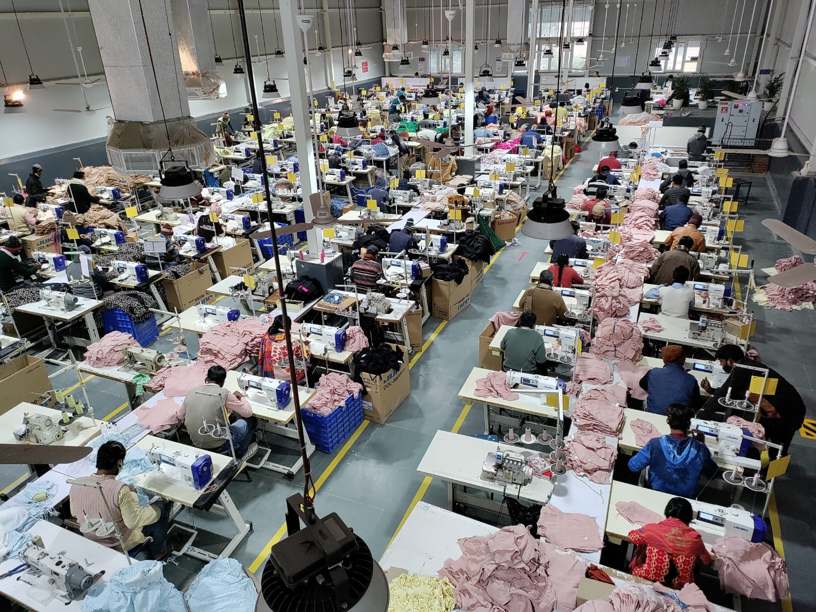 Aerial view of Fashion Smith factory with pink garments
